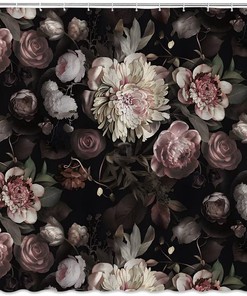 Rustic Flower Shower Curtain Retro Rose Blossom Peony Boho Bathroom Decor