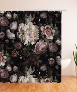 Rustic Flower Shower Curtain Retro Rose Blossom Peony Boho Bathroom Decor