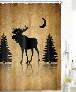 Rustic Forest Animals Shower Curtain - Elk, Moose, Deer and Pine Tree Design for a Nature-Inspired Bathroom