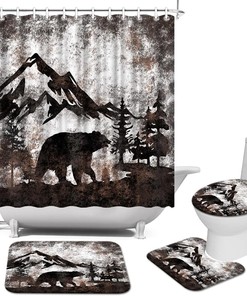 Rustic Forest Bear Wildlife Painting Shower Curtain For Bathroom Farmhouse Decor,