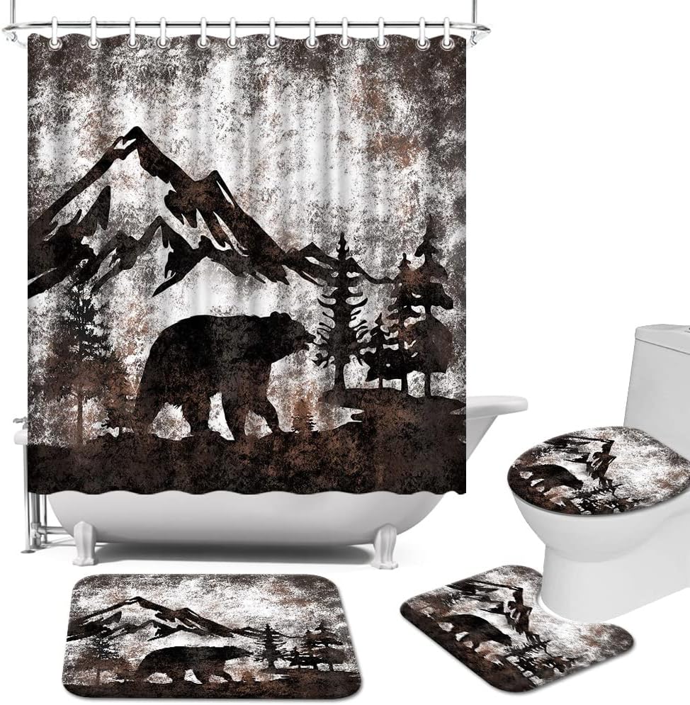 Rustic Forest Bear Wildlife Painting Shower Curtain For Bathroom Farmhouse Decor,