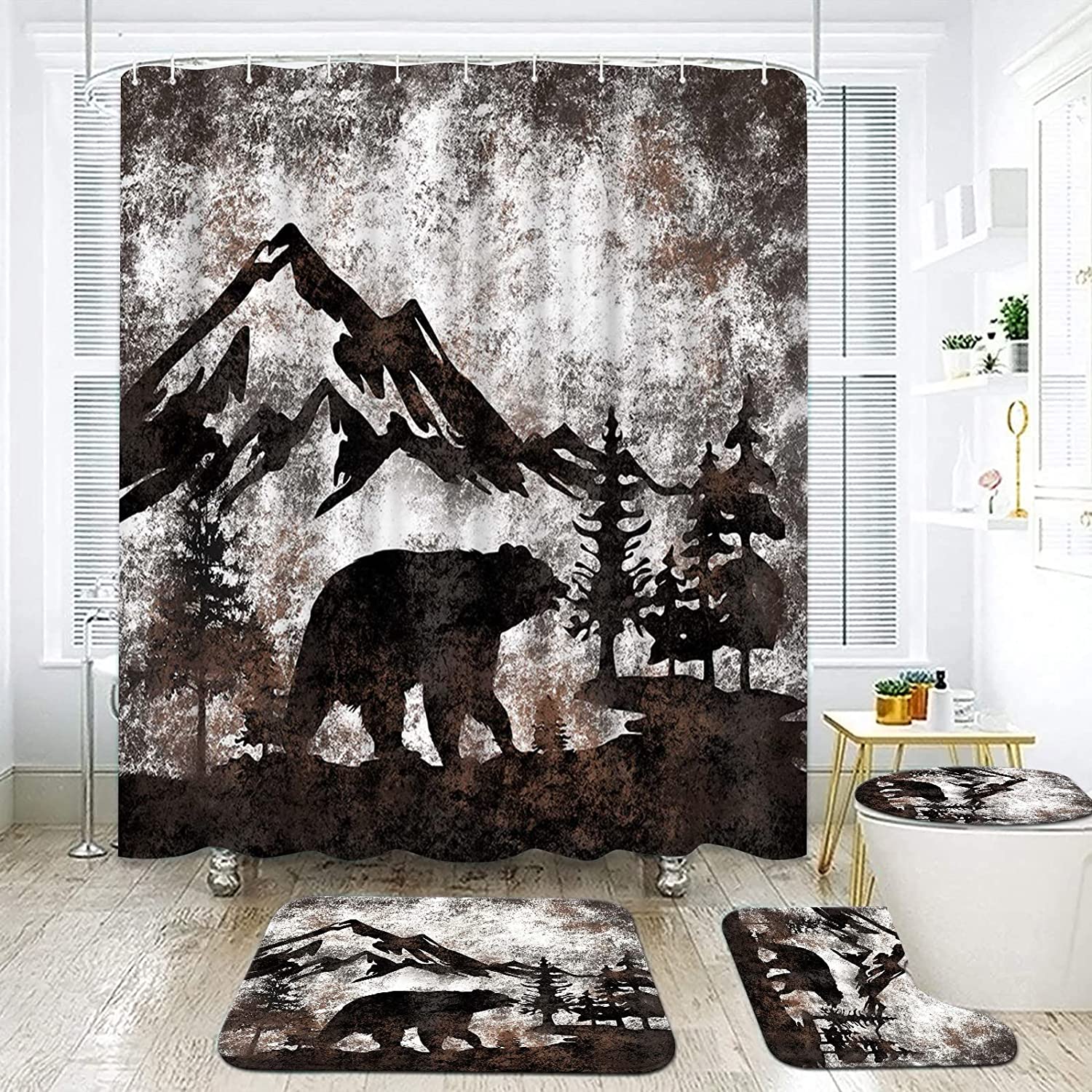 Rustic Forest Bear Wildlife Painting Shower Curtain For Bathroom Farmhouse Decor, - Image 2