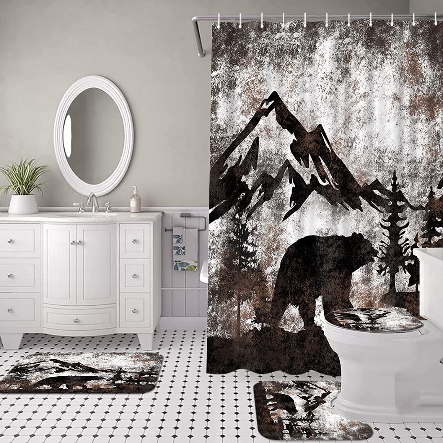 Rustic Forest Bear Wildlife Painting Shower Curtain For Bathroom Farmhouse Decor, - Image 3