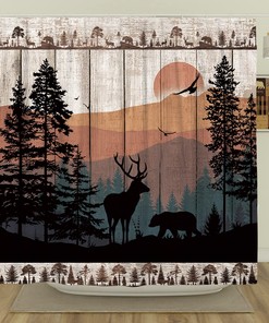 Rustic Forest Deer Shower Curtain - Hunting Woodland Theme Lodge Bathroom Decor
