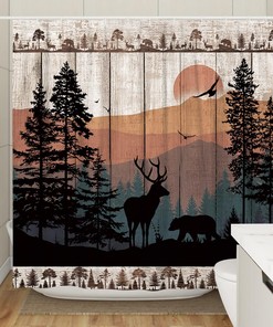 Rustic Forest Deer Shower Curtain - Hunting Woodland Theme Lodge Bathroom Decor