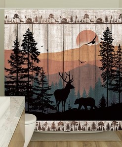 Rustic Forest Deer Shower Curtain - Hunting Woodland Theme Lodge Bathroom Decor