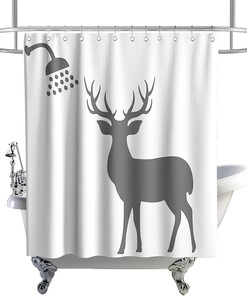Rustic Forest Elk Silhouette Shower Curtain Minimalist Art Style Bathroom Decor Waterproof 