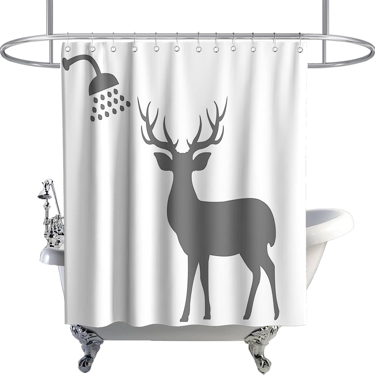 Rustic Forest Elk Silhouette Shower Curtain Minimalist Art Style Bathroom Decor Waterproof