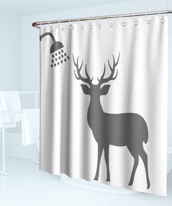 Rustic Forest Elk Silhouette Shower Curtain Minimalist Art Style Bathroom Decor Waterproof
