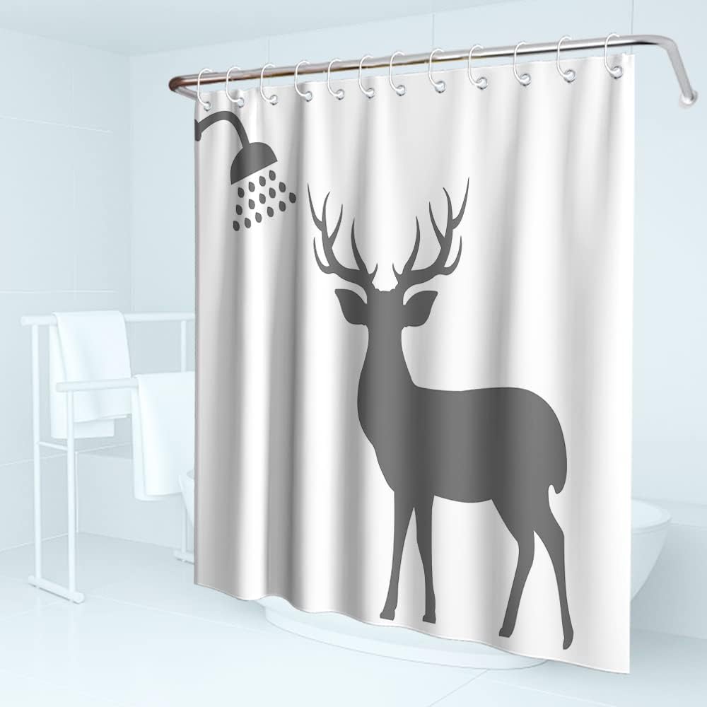 Rustic Forest Elk Silhouette Shower Curtain Minimalist Art Style Bathroom Decor Waterproof