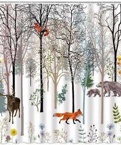 Rustic Forest Hunting Lodge Vintage Bathroom Shower Curtain for Cabin Safari Jungle Theme