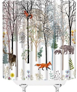 Rustic Forest Hunting Lodge Vintage Bathroom Shower Curtain for Cabin Safari Jungle Theme