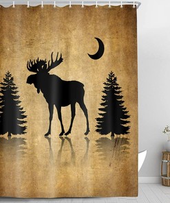 Rustic Forest Pine Moose And Elks Printed Shower Curtain: Nature-Inspired Bath Accessory