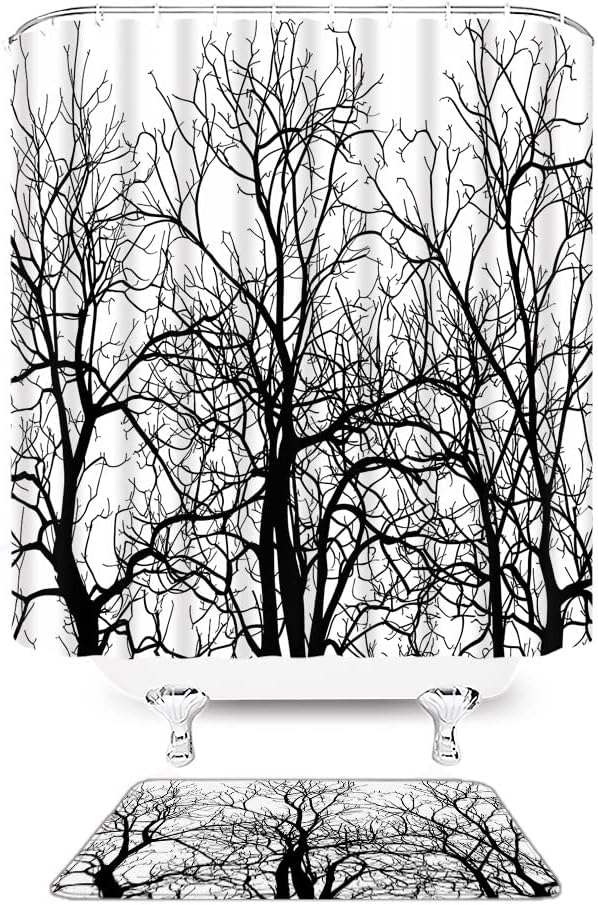 Rustic Forest Shower Curtain In Black And White, Bring Some Nature To Your Bathroom Decor - Image 2