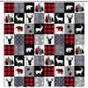 Rustic Forest Shower Curtain, Red Black Buffalo Plaid with Bear and Deer Bath Decor