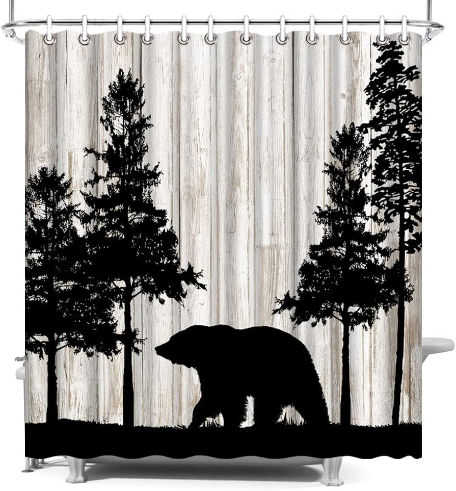 Rustic Forest Wild Animal Cabin Print Shower Curtain - Bathroom Decor
