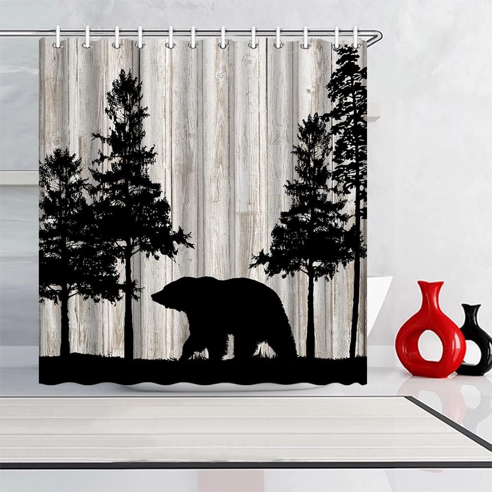 Rustic Forest Wild Animal Cabin Print Shower Curtain - Bathroom Decor