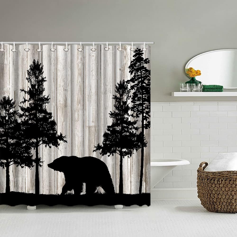 Rustic Forest Wild Animal Cabin Print Shower Curtain - Bathroom Decor