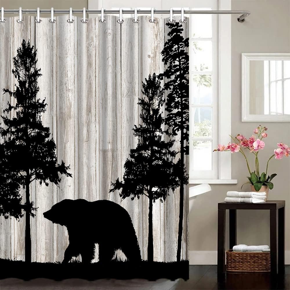Rustic Forest Wild Animal Cabin Print Shower Curtain - Bathroom Decor