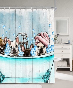 Rustic Funny Dog in Bathtub Shower Curtain for Bathroom Decor