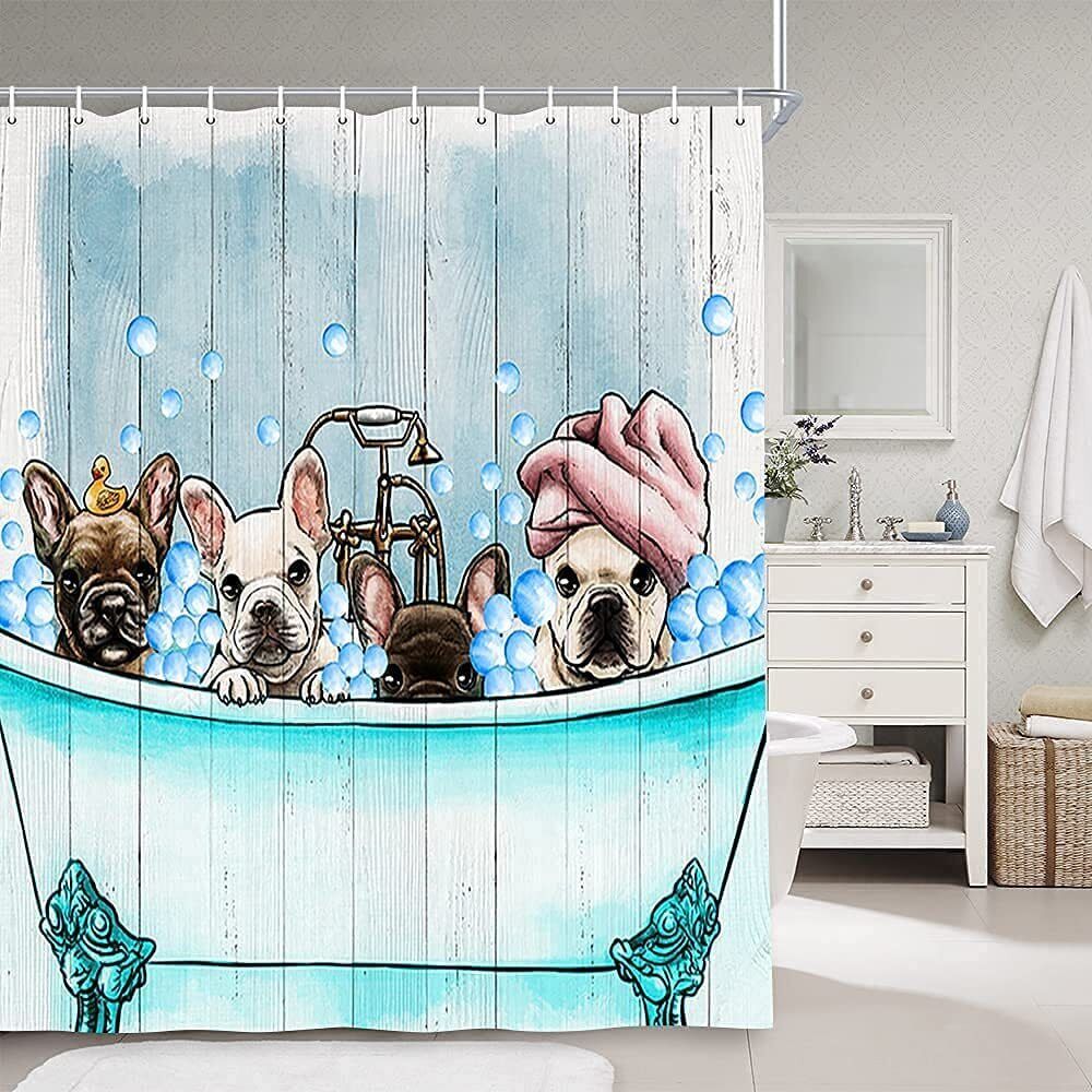 Rustic Funny Dog in Bathtub Shower Curtain for Bathroom Decor
