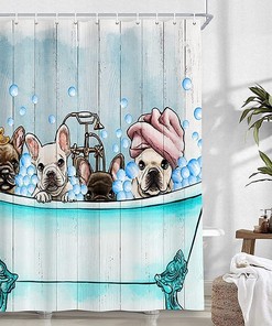 Rustic Funny Dog in Bathtub Shower Curtain for Bathroom Decor