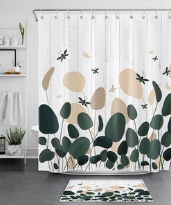 Rustic Geometric Plant Leaf Shower Curtain in Abstract Board Design