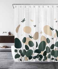 Rustic Geometric Plant Leaf Shower Curtain in Abstract Board Design