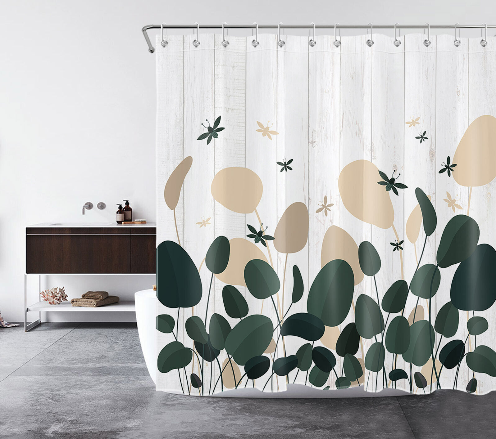 Rustic Geometric Plant Leaf Shower Curtain in Abstract Board Design