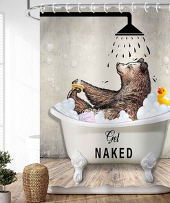 Rustic Get Naked Shower Curtain With Bear Print, Perfect For Farmhouse Or Woodland-Themed Bathrooms
