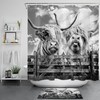 Rustic Gray Shower Curtain With Highland Cow And Retro Wood Design