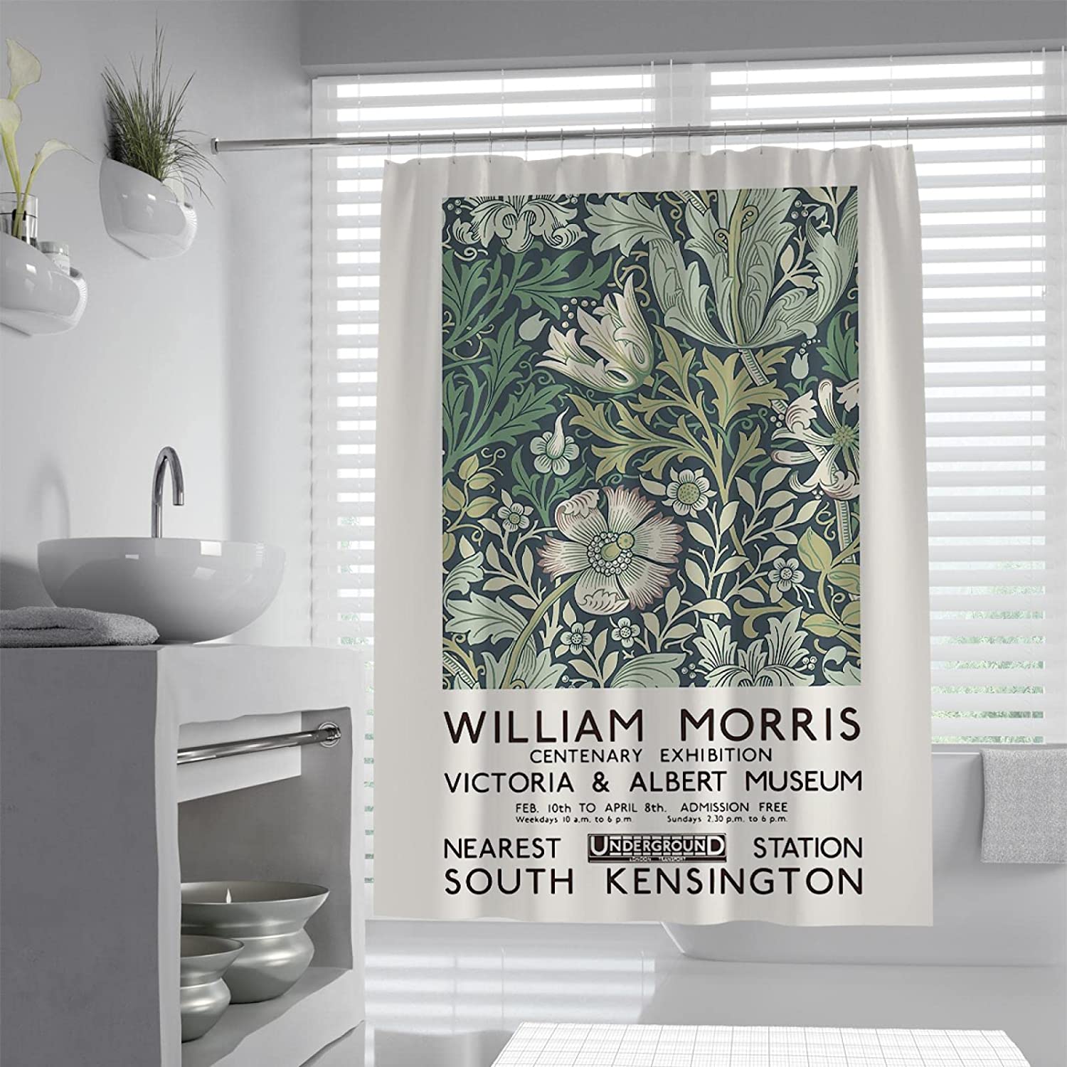 Rustic Green Leafy Plant Shower Curtain With William Morris Style For Your Natural Bathroom