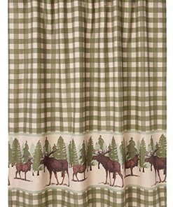 Rustic Greenland Home Moose Creek Shower Curtain With Wildlife Print For Lodge-Style Bathroom Decor
