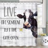 Rustic Grey Bathroom Decor With Cow Flower Letters Fabric Shower Curtain And Waterproof Material