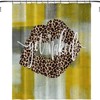 Rustic Grunge Backdrop Shower Curtain with Sexy Girl, Leopard Lips Print, and Yellow Gray for Farmhouse Bathroom Decor