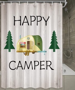 Rustic Happy Camper Wall Wood Tree Shower Curtain for Bathroom
