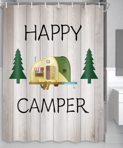 Rustic Happy Camper Wall Wood Tree Shower Curtain for Bathroom