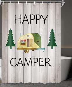 Rustic Happy Camper Wall Wood Tree Shower Curtain for Bathroom