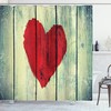 Rustic Heart Symbol Wooden Wall Print Shower Curtain for Bathroom Decor
