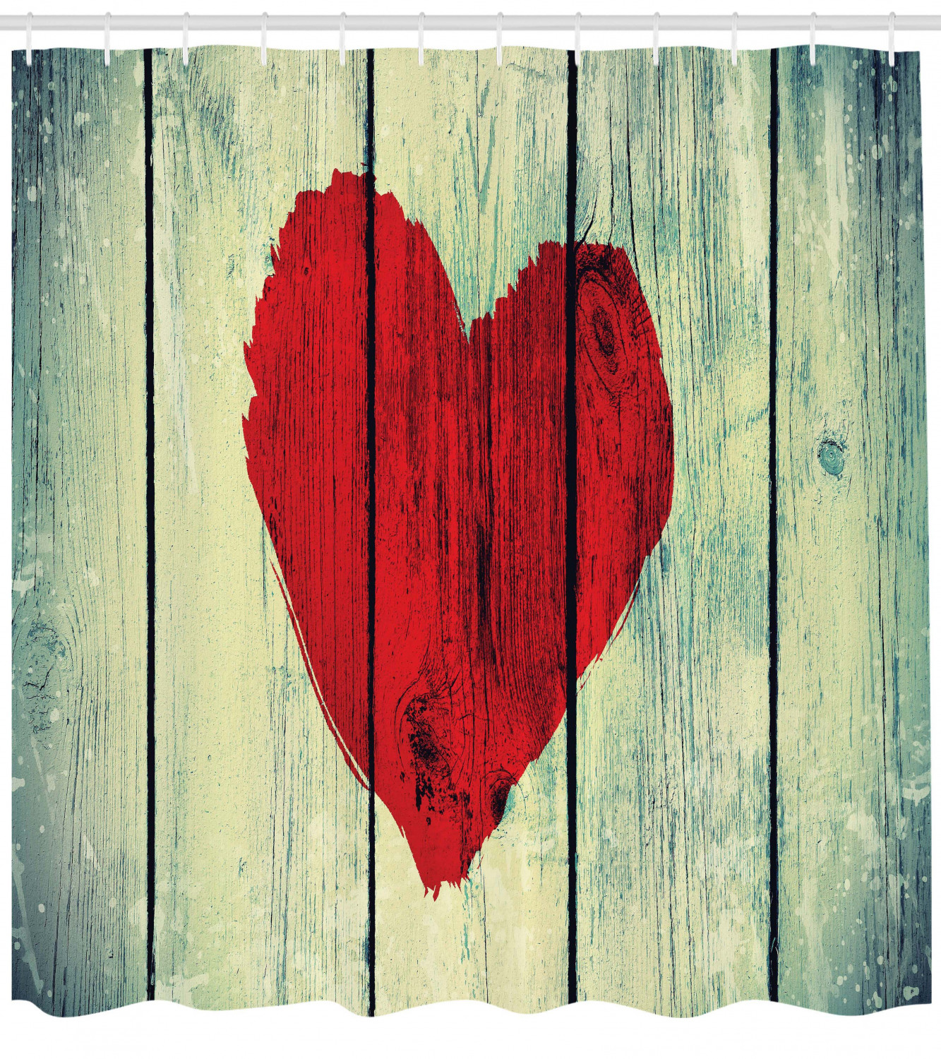 Rustic Heart Symbol Wooden Wall Print Shower Curtain for Bathroom Decor