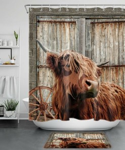Rustic Highland Cow Shower Curtain - A Unique Twist For A Farmhouse Bathroom