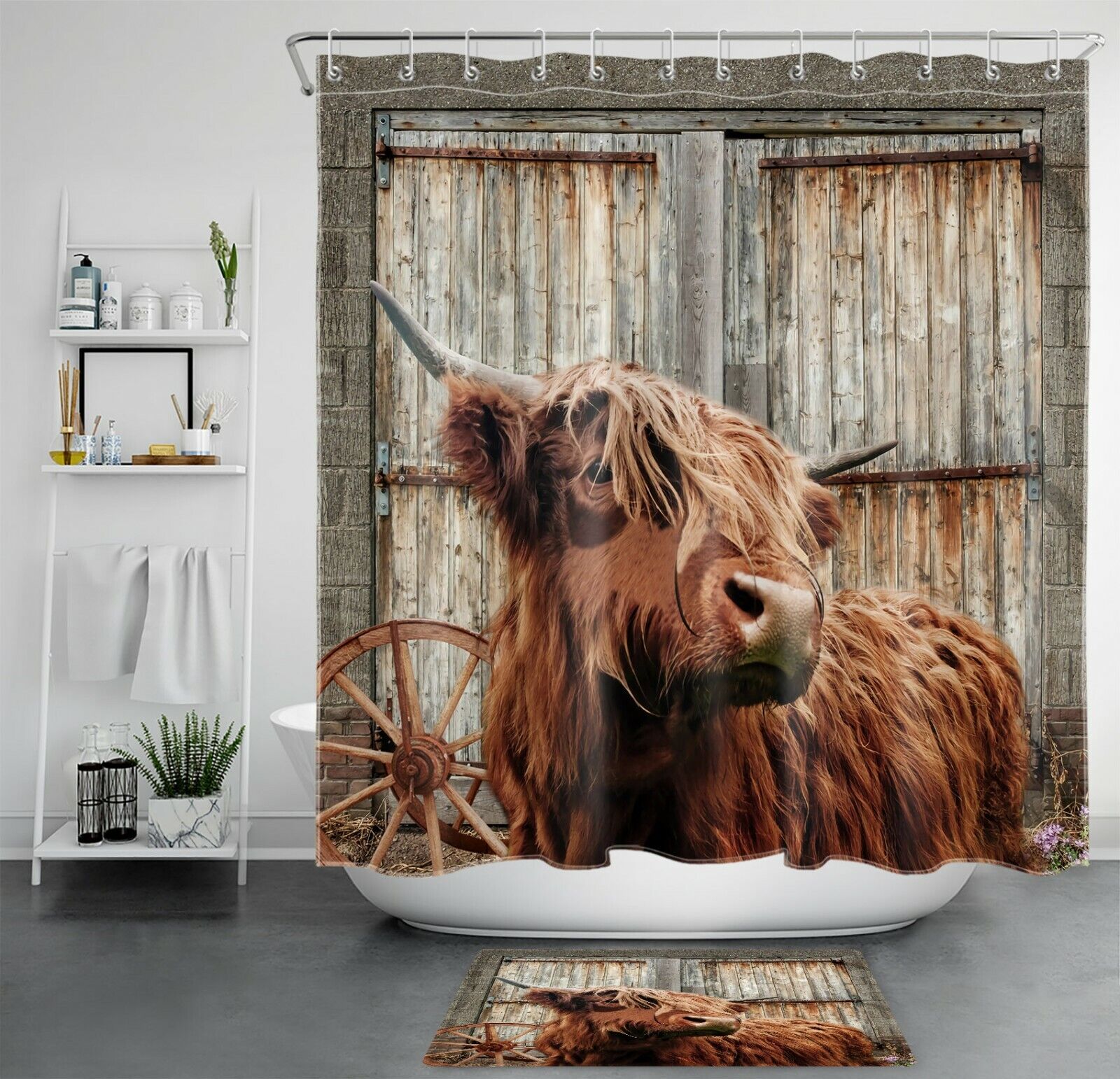 Rustic Highland Cow Shower Curtain - A Unique Twist For A Farmhouse Bathroom