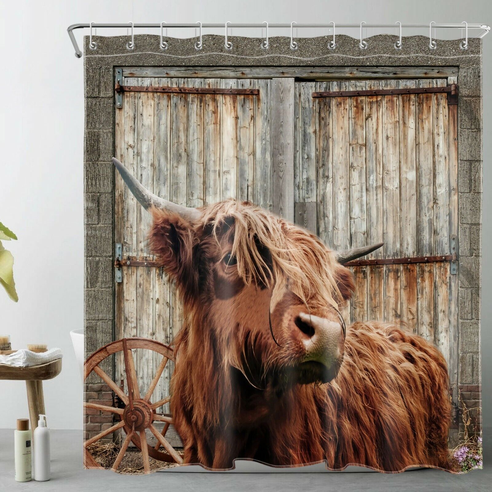 Rustic Highland Cow Shower Curtain - A Unique Twist For A Farmhouse Bathroom