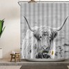 Rustic Highland Cow with Daisy Flowers Shower Curtain for Farmhouse Bathroom Decor