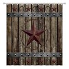 Rustic Horseshoe Shower Curtain - Wooden Board Bathroom Decor with Texas Star and Horseshoe Prints