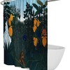 Rustic Jungle Oil Painting Bath Curtain With Henri Rousseau Wild Animal Design