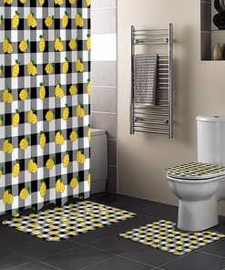 Rustic Lemon on Buffalo Plaid Print Shower Curtain
