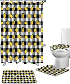 Rustic Lemon on Buffalo Plaid Print Shower Curtain