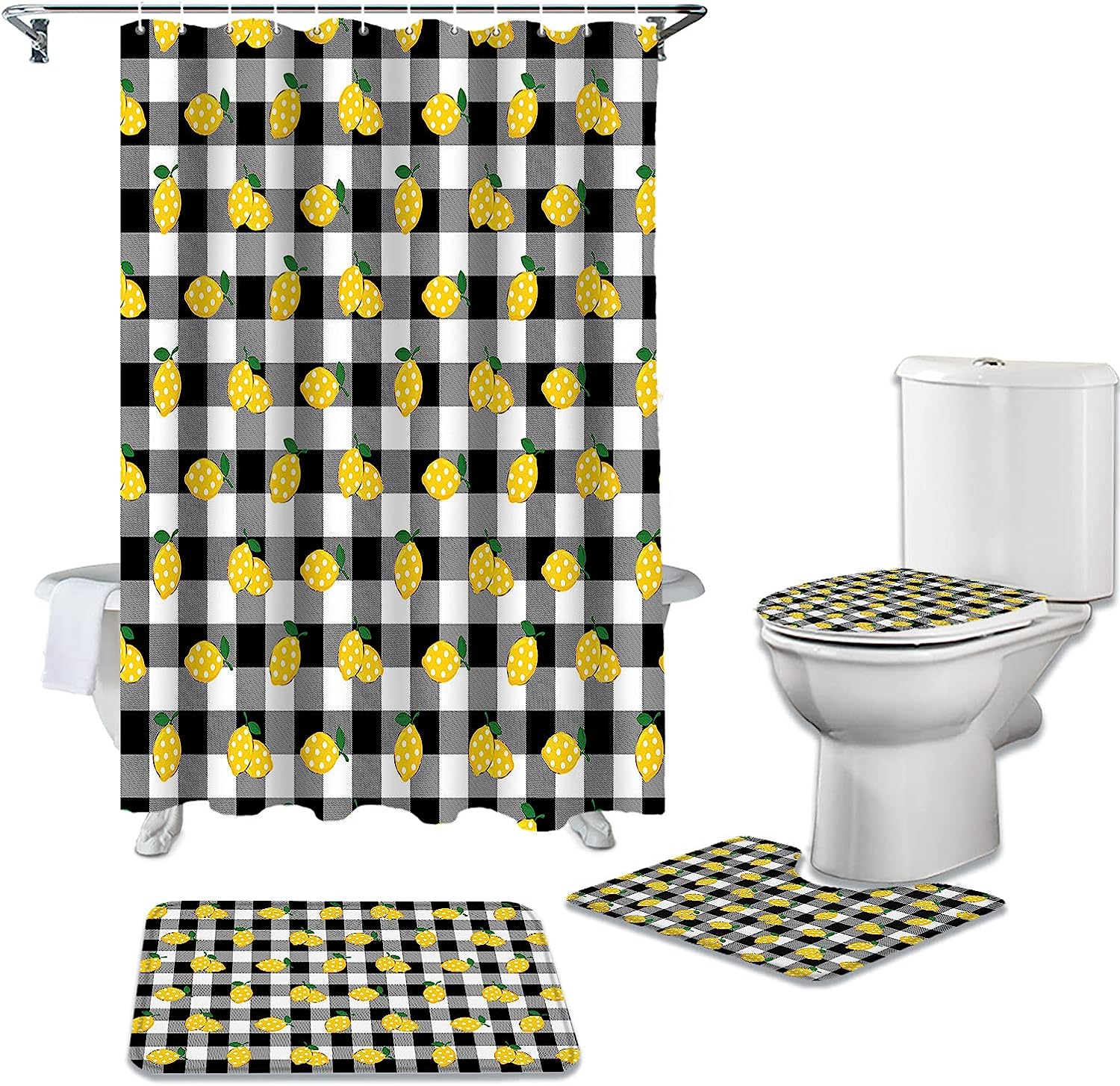 Rustic Lemon on Buffalo Plaid Print Shower Curtain