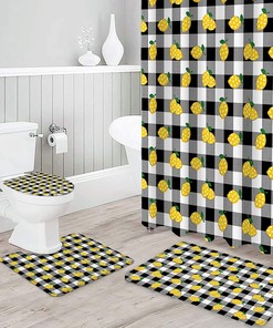 Rustic Lemon on Buffalo Plaid Print Shower Curtain